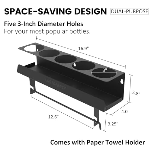 5 Aerosol Spray Can/Paper Towel Holder, Paint Bottle Storage Rack, Steel Wall Mount Shelf, Tool Organizer for Garage, Craft Workspace and Home - view 2