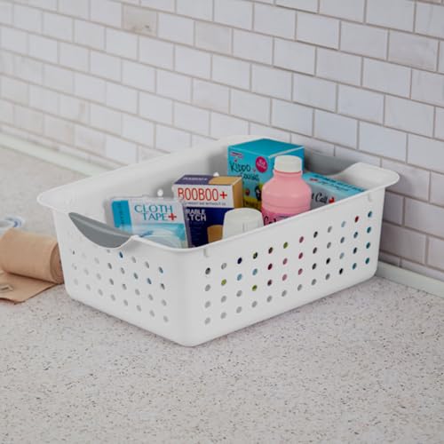 Medium Ultra Basket, Open Top Plastic Storage Bin, White, 18-Pack - view 5