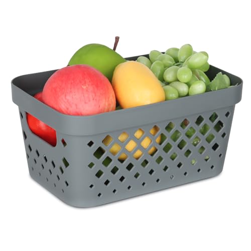 Plastic Baskets for Organizing, Set of 6 | Pantry Storage for Under Counter, Linen Closet, and Bathroom | Nesting Shelf Bins with Handles, 1 Gallon, Grey - view 4