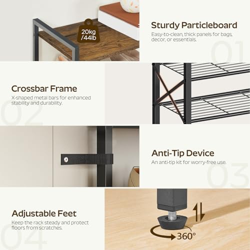 10-Tier Shoe Rack, 39.4" L Shoe Shelf for 45-50 Pairs of Shoes, Tall Shoe Storage Organizer with Metal Frame, Large Capacity Shoes Rack for Entryway, Closet, Rustic Brown and Black SS39BR - view 6