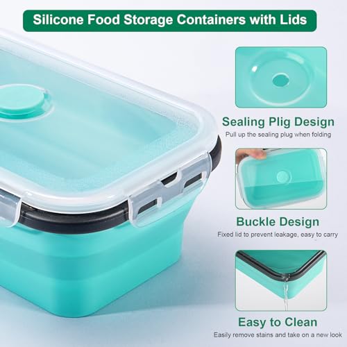 8 Pack Collapsible Food Storage Containers With Lids, Collapsible Storage Containers Sets Silicone Collapsible Bowls For Camping, RV Accessories, Travel Trailer Must - view 5