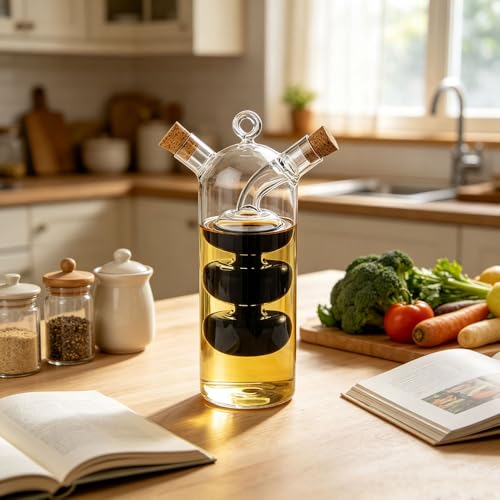 Olive Oil and Vinegar Dispenser Cruet Bottles, 2 in 1 Transparent Dual Glass for Kitchen Cooking Container - view 6