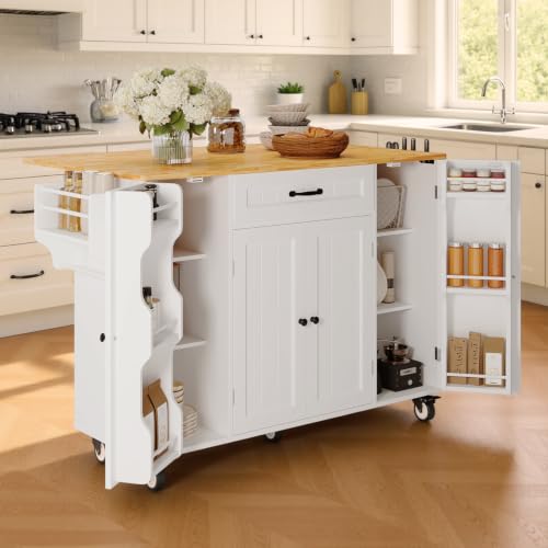 47.6" Kitchen Island with Storage, Drop Leaf, Knife Holder, White - view 7