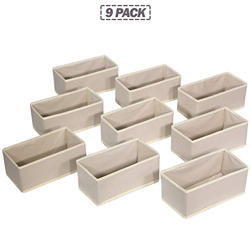 9 Pack Foldable Cloth Storage Box Closet Dresser Drawer Organizer Fabric Baskets Bins Containers Divider for Clothes Underwear Bras Socks Lingerie Clothing,Beige 090 - view 7