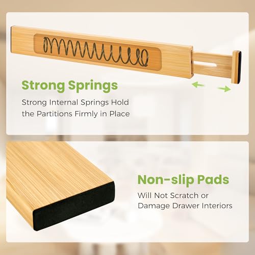Drawer Organizer, Spring-Loaded Expandable Bamboo Dividers 4-Pack - view 3