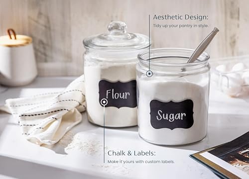 Glass Storage Containers with Lids, 1/2 Gallon, Set of 2, Glass Kitchen Jars, Food & Cookie Storage Containers for Pantry, Bathroom Apothecary Canisters, Dishwasher Safe, Chalk, Label, Scoops - view 3