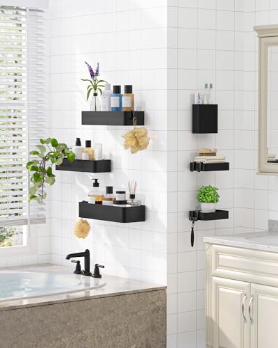 Large Shower Caddy - Adhesive 6-Pack Bathroom Shelves, Black - view 4
