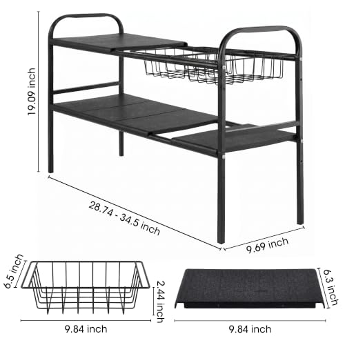 Expandable 2 Tier Under Sink Organizer, Black, 28.74-34.5 Inch Width - view 2