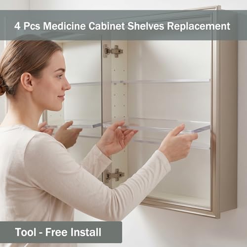 4 Pcs Clear Acrylic Medicine Cabinet Replacement Shelves 13.25 Inch Sturdy Bathroom Cabinet Replacement Shelf for Wall Mounted Cabinets, Standard - view 2