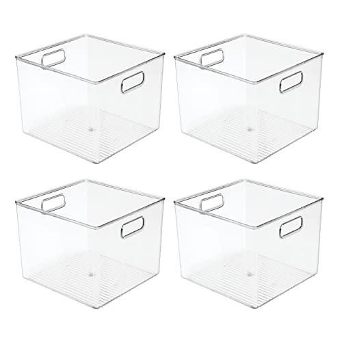 Plastic Modern Storage Organizer Bin Basket with Handles - 4 Pack - Clear - view 5