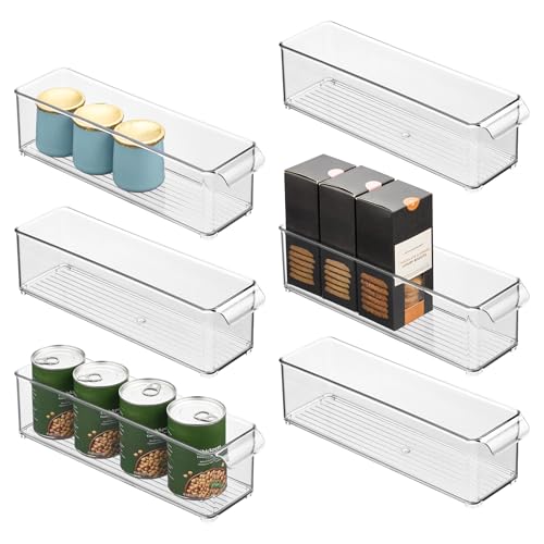 Stackable Fridge Storage Bin with Handle, Set of 6, Clear