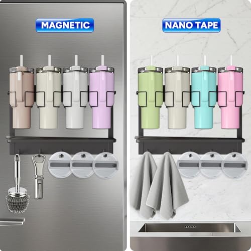 Water Bottle Organizer for Stanley Cup Accessories 20/30/40 oz, Fridge Magnetic and Wall Mount Tumbler Holder Organizer, Kitchen Water Bottle Storage Rack (Black) - view 4