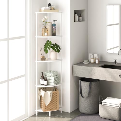 Corner Shelf Stand, 5-Tier Bookshelf, 65" Tall Shelves for Bedroom, Living Room, Narrow Display Shelf Bookcase, White Book Shelf with Display Shelves for Office - view 6