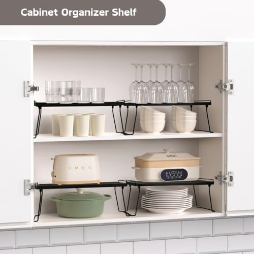 Stackable Cabinet Shelf Organizer, Set of 2 Metal Shelves (Black) - view 6