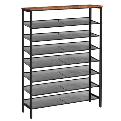 Shoe Rack for Entryway, 8-Tier Shoe Shelf, Large Capacity Shoe Storage Organizer for 32-40 Pairs of Shoes, Front Door Entrance, Hallway, Closet, Space Saver, Rustic Brown and Black BF118XJ01G1