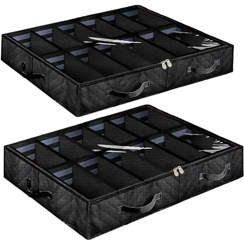 Set of 2, Under Bed Shoe Storage Organizer, Black
