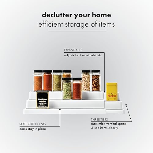 3-Tier Expandable Spice Rack Organizer, Pantry & Countertop Organizer, 15 Inch Tiered Shelf, Slip-Resistant Design for Jars and Bottles, White - view 6