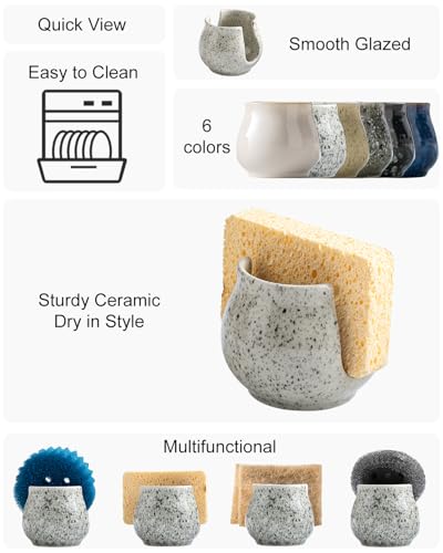 Sponge Holder for Kitchen Sink, Ceramic Dish Sponge Rack Sink Caddy - view 2