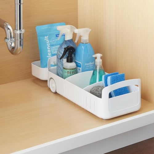 RollOut Caddy Rolling Storage Bin with 2 Adjustable Dividers and Removable Basket for Kitchen and Bathroom Under Sink Organization, 8" Wide - view 2