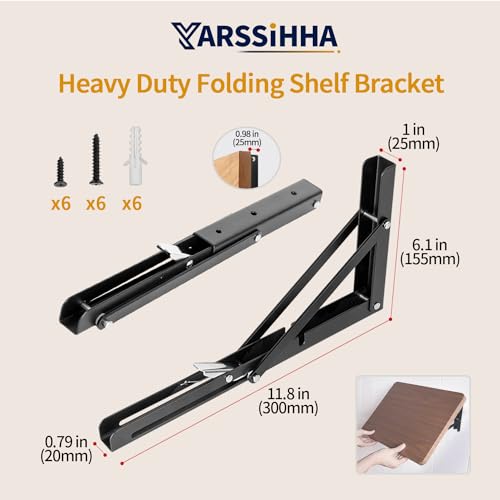 Folding Shelf Brackets, 12 Inch, 2 Pack, Black - view 4
