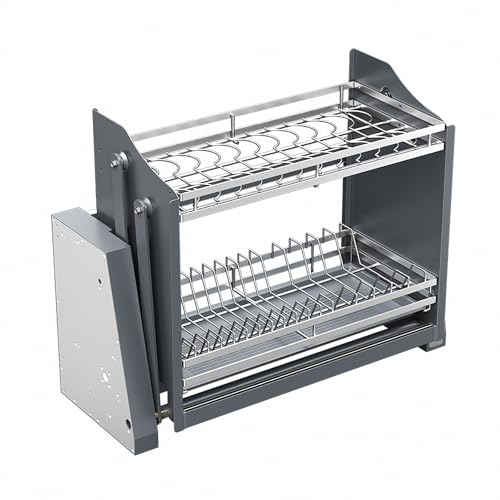 Smart Dish Rack- Pull Down Shelf Electric Lifting System, Pull Down Cabinet Organizer for Upper Cabinet, Touch Switch Kitchen Rack with Removable Drainboard,20.67" H x 22.2" W, Grey