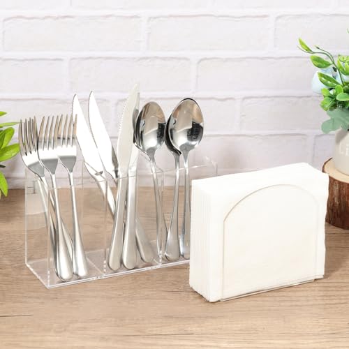 Cutlery Storage Organizer and Napkin Holder Kit, Acrylic Cutlery Utensil Holder Tissue Paper Holder for Kitchen Countertop Organization Hold Fork Knife Spoon Silverware Tableware Storage Box - view 7
