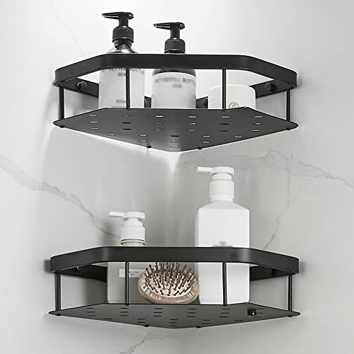 Black Brass Corner Shower Caddy Wall Mounted Bathroom Shelf Organizer Stylish Cosmetics and Kitchen Storage Solution - view 4