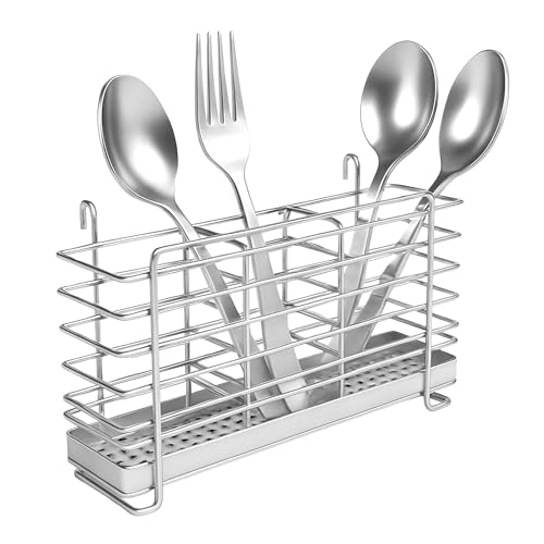 304 Stainless Steel Utensil Holder Drying Rack with Hooks, 2x8.7x5