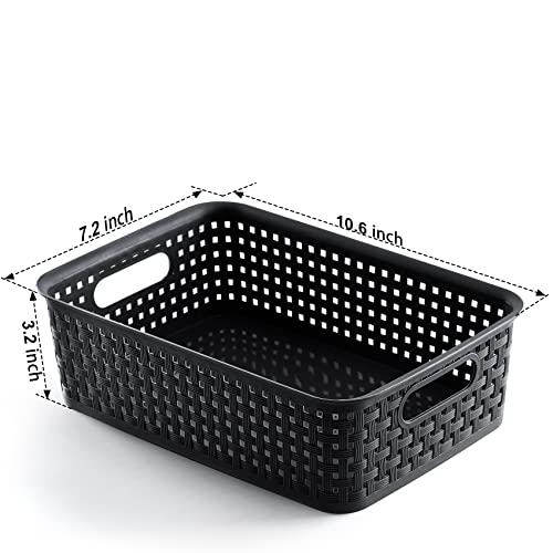 [12 Pack] Plastic Storage Baskets, Small Pantry Organization and Storage Bins, Household Organizers for Laundry Room, Bathrooms, Kitchens, Cabinets, Countertop, Under Sink or Shelves, Black - view 3