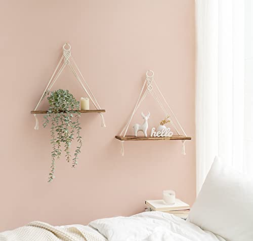 Macrame Hanging Shelves Boho Wall Decor Set of 2 Floating Wood Shelf - view 2