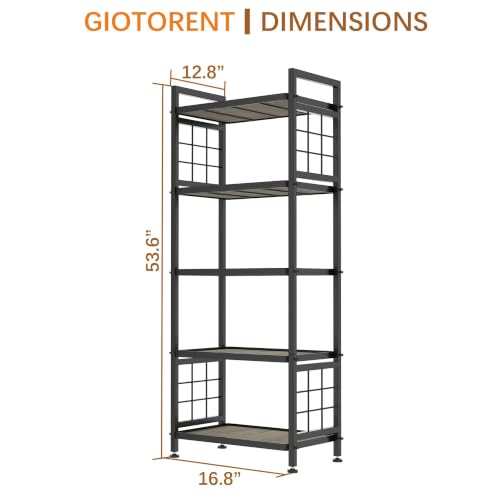 5-Tier Pantry Shelves with Wooden Boards, Heavy Duty Storage Shelves & Book Shelf, Adjustable Metal Shelving Unit for Kitchen Bathroom Laundry Organizer, Sturdy Rust-Resistant, Black - view 3