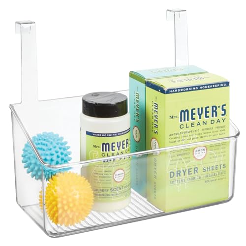 Plastic Over Cabinet Door Storage Organizer Bin for Kitchen, Pantry, Bathroom, Laundry, Utility Room - Hang Outside or Inside Door - Holds Lunch Bags, Shampoo, Cleaning Supplies, Large - Clear