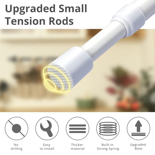 2 Pcs Small Tension Rod 12-20 inch Spring Rod, Tension Rod Spring Tension Rod, Small Tension Curtain Rod, Short Thin Tension Rods, Mini Tension Rods for Closet, Cabinets, Cupboard, Drawers, White - view 6