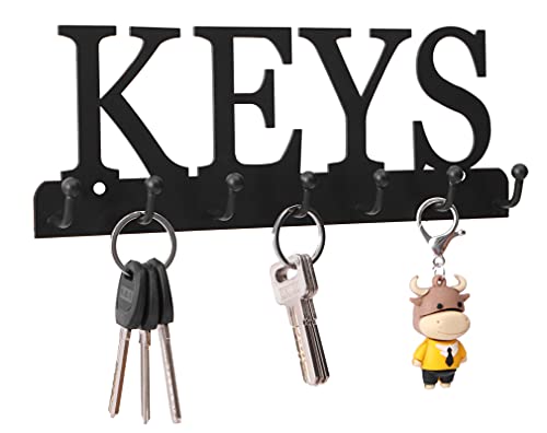 Key Holder Wall Mounted Key Hooks for Wall Decorative with 7 Hooks Black Metal Key Organizer Rack Hanger for Entryway, Front Door, Hallway, Office 10X3.7 inches - view 2