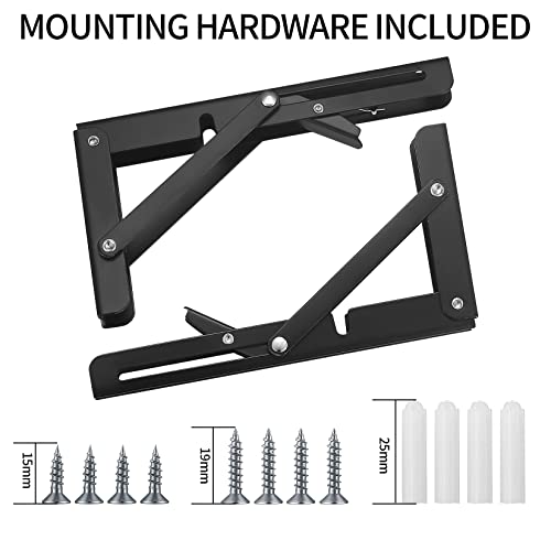 2 Pcs Folding Shelf Brackets, 10 Inch Heavy Duty Floating Triangle Shelf Brackets, Collapsible Shelves Brackets, Wall Mounted L Table Hinges Brackets for Bench Table with Screws (10 Inch) - view 2