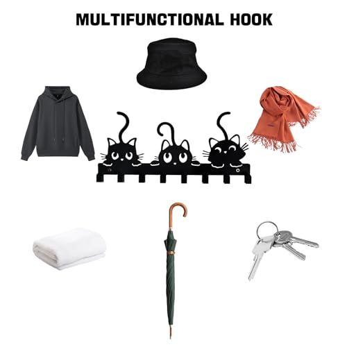 Key Holder Wall Mounted with Screws and Anchors, Black Multifunctional Key Hanger with 8 Hooks, Entryway Front Door Kitchen Hallway Garage Office - view 4