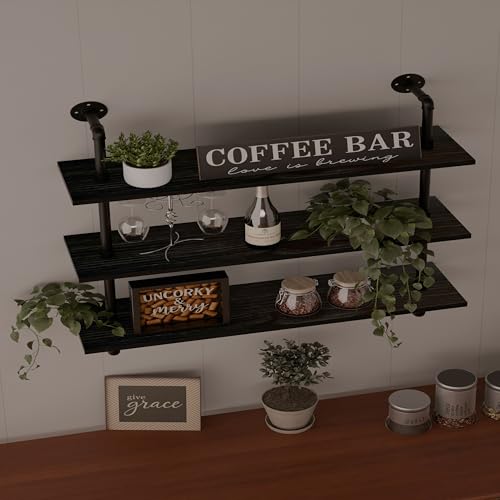 Industrial Pipe Shelf Shelving Bookcase, Wall Mounted Rustic Bookshelf, Floating Bookshelves for Wall,Retro Wood Metal Pipe Industrial Shelves for Living Room - view 3