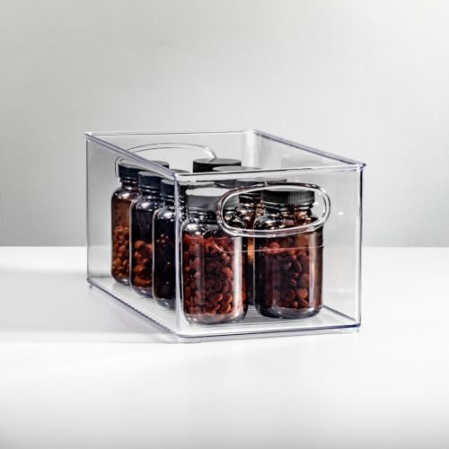 Plastic Bathroom Storage Container Bins w/ Handles - Closet, Cabinet, Vanity, Cupboard Shelf Organization, Hair Tools Accessory Organizer - Ligne Collection; Clear, 10x6x5 (Pack of 4) - view 2