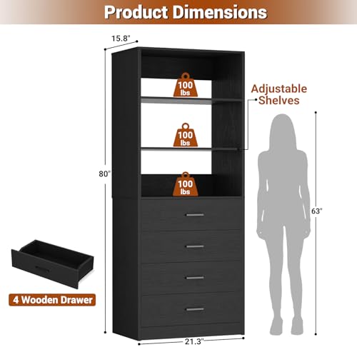 Closet Drawers System, 21.3" Wood Closet Organizer with 4 Drawers - view 2