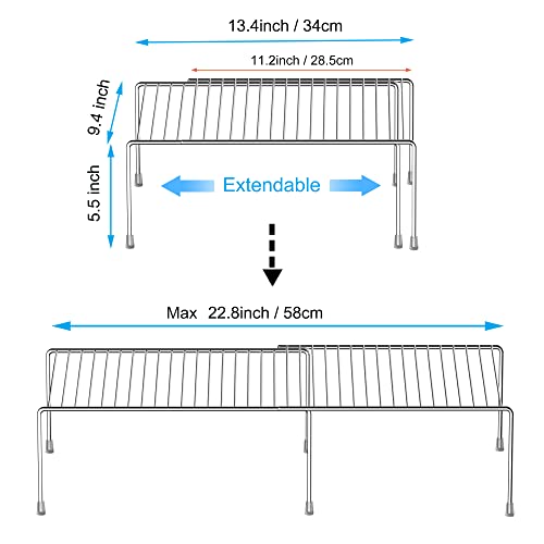 Expandable Kitchen Cupboard Organiser, 2-Piece Adjustable Freezer Cabinet Storage Wire Shelf Rack Rustproof Metal Shelves Space Saver for Countertop Pantry Drawer Utensils - view 5