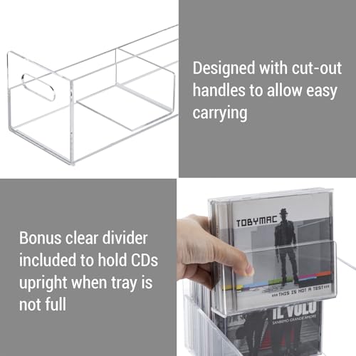 Modern Premium Clear Acrylic Stackable CD Holder Rack with Cutout Carrying Handles, Compact Disc Jewel Case Display Crate, Media Storage Organizer - view 3