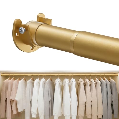 Heavy Duty Closet Rod, 17-28 IN Closet Rods for Hanging Clothes, Gold