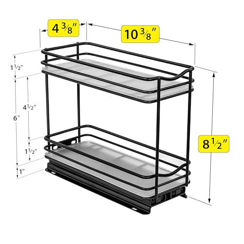 Pull Out Spice Organization for Cabinets - 4-3/8 inch Wide – Spice Rack for Inside Cabinets, Slide Out Spice Rack Organizer for cabinet – Pull Out Spice Rack, Sliding 2 Tier Black - view 6
