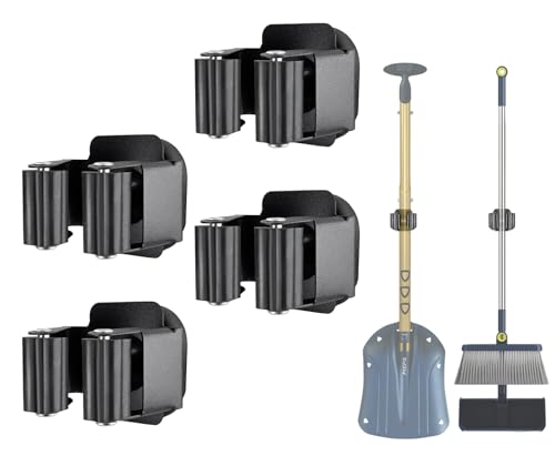Upgraded Magnetic Broom and Mop Holder Wall Mount, Space-Saving Heavy Duty No Drill Over the Door Broom Gripper RV Camper Wall Organizer,Black,4 Pcs