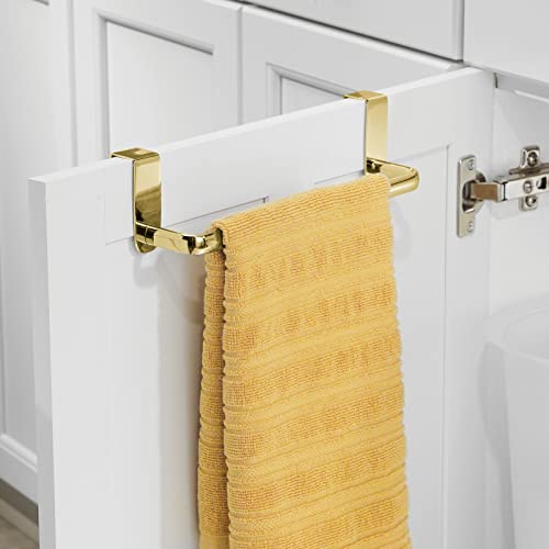 Steel Metal Wire Over Cabinet Towel Rack Storage Organizer - Hang on Cabinet or Door - Towel Bar Holder for Kitchen - Holds Hand Towels, Washcloths - Spira Collection - Soft Brass - view 2
