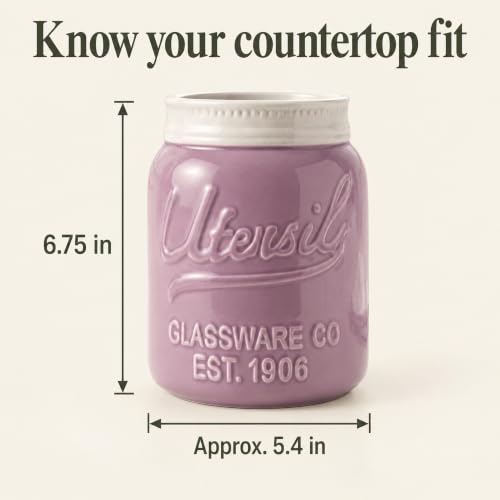 Purple Mason Jar Utensil Holder – Wide Mouth Ceramic – Farmhouse - view 3