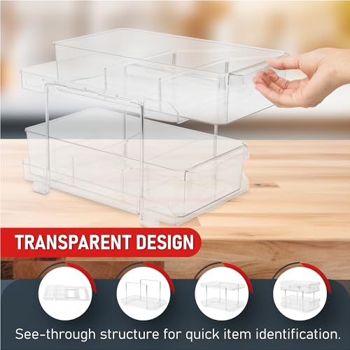 2-Tier Clear Pull-Out Drawer Organizer - Sleek, Compact & Sturdy Makeup and Closet Organizer - Easy Assembly Kitchen Storage Solution, Ideal for Makeup, Tools, Medicines & Snacks - view 5