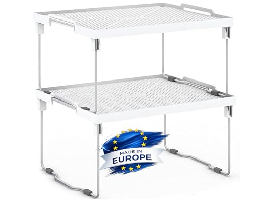 Kitchen Shelves Cabinet Organizer, Stackable Freezer Rack, Cupboard Box Organizer, Shelf Riser, Usable Storage Rack for Spice, Fridge Shelf Riser, (12x11 inch), Pack of 2 - view 5