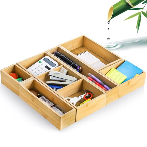 Set of 6 Bamboo Drawer Organizer Storage Box, Adjustable Cutlery Drawer Organizer, Silverware Organizer Multi-Use for Office, Home, Kitchen, Bedroom, Bathroom - view 4