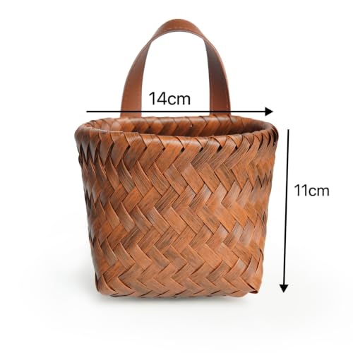 Wall Hanging Storage Baskets, Faux Rattan Woven Bins with Leather Handles - view 4